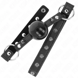 Dispozitiv de gag tip bilă, 4 cm, cu vârf tip nit și închidere snap lock, 65 x 2 cm