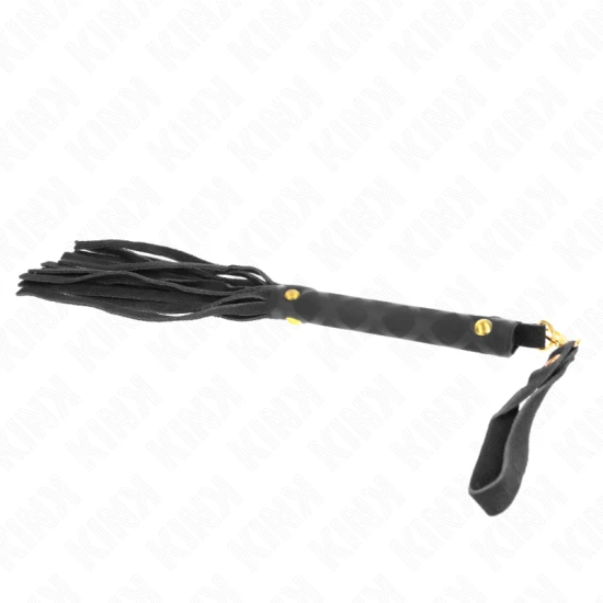 Mini whip din piele intoarsa, Negru, 30 cm