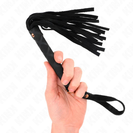 Mini whip din piele intoarsa, Negru, 30 cm