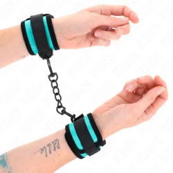 Sistem de prindere tip hook-and-loop - Cătușe/benzi nylon pentru încheietura mâinii, Negru-Albastru, ajustabile 18-32 cm x 5 cm