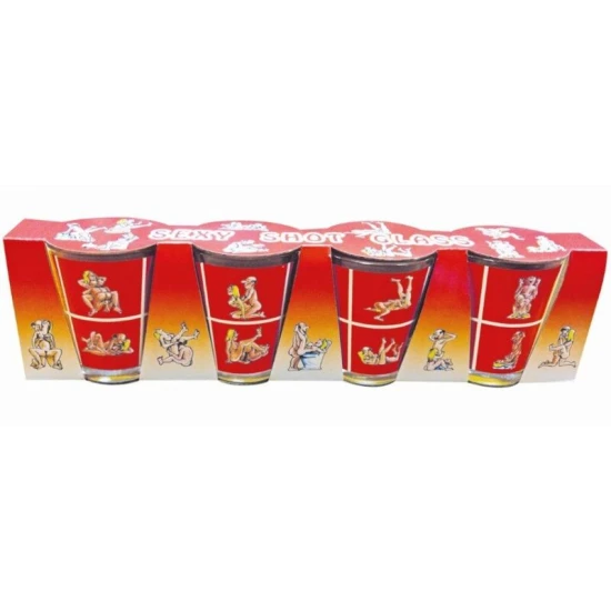 Set 4 pahare tip shots din sticlă, poziții Kamasutra