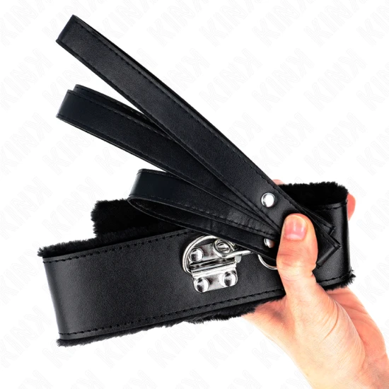 Colier cu lesă 116 cm cu nituri argintii, Model 4, Negru, reglabil 40-48 cm x 6 cm