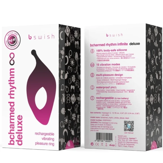 BCHARMED - Inel penis, Model Infinite Deluxe, Negru