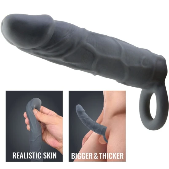Manșon pentru penis realist, piele, Gri închis