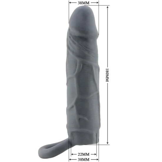 Manșon pentru penis realist, piele, Gri închis