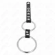 Inel penis dublu metal, 3.8 cm până la 5 cm, conectat cu piele