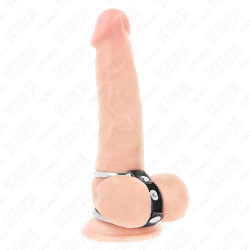 Inel penis dublu metal, 3.8 cm până la 5 cm, conectat cu piele
