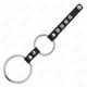 Inel penis dublu metal, 3.8 cm până la 5 cm, conectat cu piele