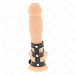 Inel penis triplu din piele cu închidere tip presiune