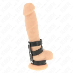 Inel penis triplu din piele cu închidere tip presiune