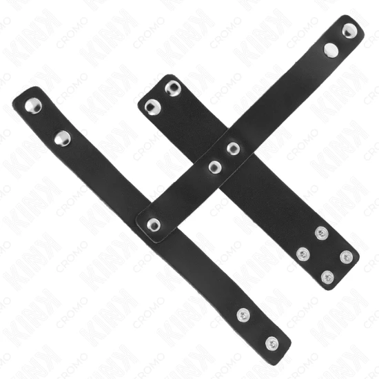 Inel penis din piele, cu separator reglabil pentru bile, Negru