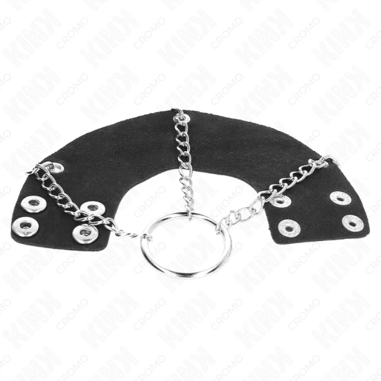 Inel pentru penis 4 cm, lanț 7 cm, metal cu curea din piele