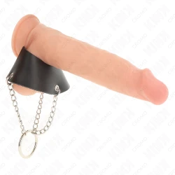 Inel pentru penis 4 cm, lanț 7 cm, metal cu curea din piele