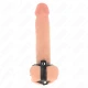 Inel penis reglabil din piele, cu separator pentru testicule, Negru