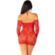 Rochie Mini Plasă cu Mâneci Lungi - Decupat, Roșu, Mărime Unică