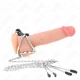 Inel penis Triplu Cromat, Metal, 3 cm - 4.5 cm, cu lanț metal 26 cm și cleme pentru mameloane