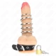 Inel penis din piele cu sistem de închidere și 5 inele metalice, 21 x 2 cm, inele metalice 3 cm - 4 cm