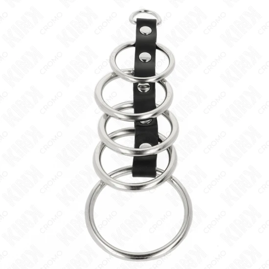 Set 5 inele metalice pentru penis, 3.2 cm - 5 cm, conectate cu piele