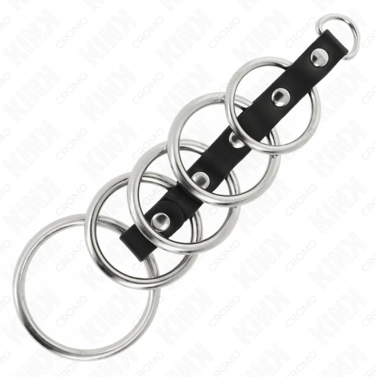 Set 5 inele metalice pentru penis, 3.2 cm - 5 cm, conectate cu piele