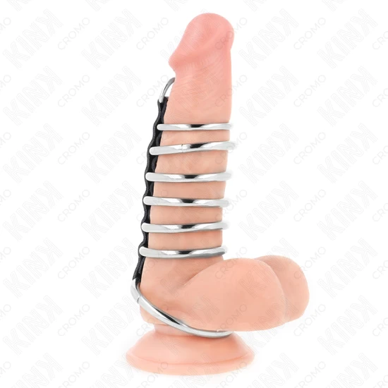 Inel penis metalic 3.2 cm - 5 cm, conectat cu piele