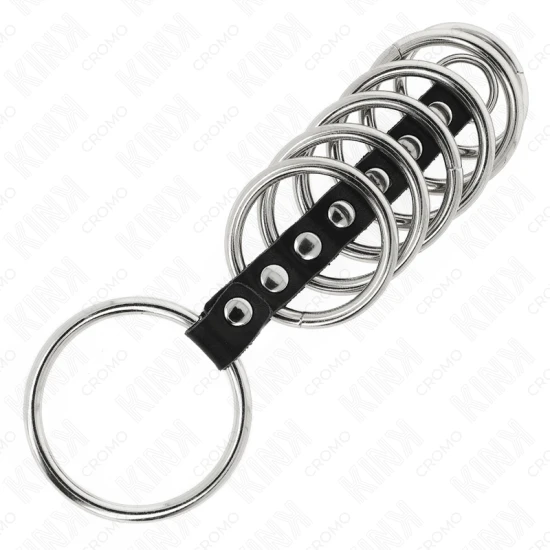 Inel penis metalic 3.2 cm - 5 cm, conectat cu piele