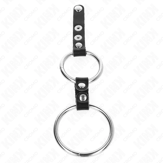 Inel dublu pentru penis, 3.8 cm până la 5 cm, conectat cu piele