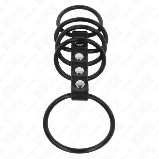 Set 5 inele penis din silicon, 3.8 cm - 4.8 cm, conectate cu piele