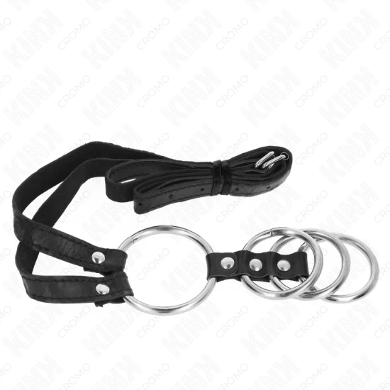 Inel penis metalic conectat, 3.8 cm - 5 cm, cu curea din piele, 112 cm