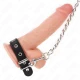 Inel penis din piele, 21,5 x 2 cm, cu lanț metalic de 60 cm și curea din piele