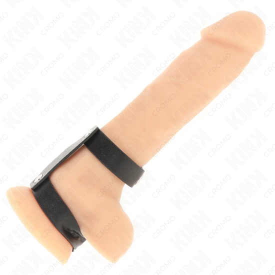 Inel penis dublu reglabil din piele, Roz