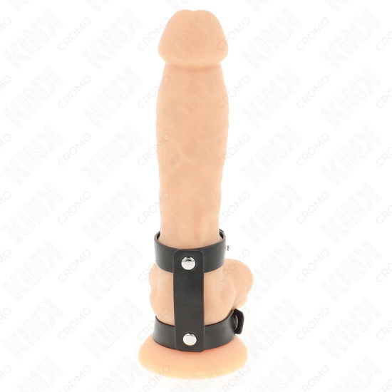 Inel penis dublu reglabil din piele, Roz