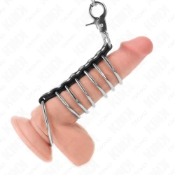 Set inele penis metalice 3.8 cm - 5 cm, conectate cu lanț metalic și curea din piele, 100 cm, Negru