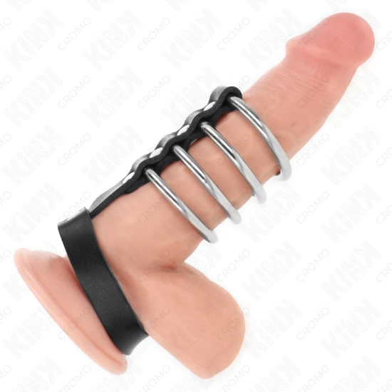 Inel penis metalic 3.8 cm, conectat cu curea din piele 22 x 1.5 cm, închidere cu presiune