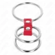 Inel penis triplu din metal, 3.7 cm până la 5 cm, conectat cu piele ecologică roșie