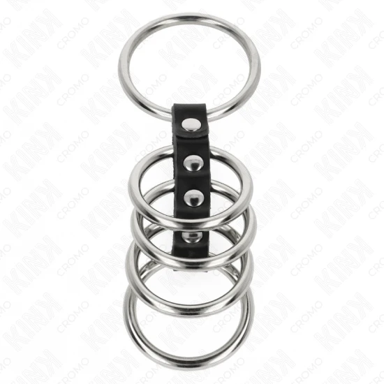 5 inele pentru penis, 3.7 cm - 5 cm, metal conectat cu piele