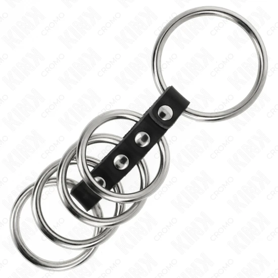 5 inele pentru penis, 3.7 cm - 5 cm, metal conectat cu piele