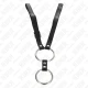 Inel dublu penis din metal, 3.8 cm - 5 cm, cu curea din piele 112 cm