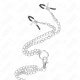 Inel penis tip triplu, cromat, metal, 3.8 cm până la 5 cm, cu lanț metal de 26 cm și clești pentru mameloane, model 1