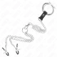 Inel penis tip triplu, cromat, metal, 3.8 cm până la 5 cm, cu lanț metal de 26 cm și clești pentru mameloane, model 1