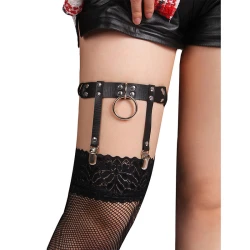 Jartieră Punk Reglabilă - Piele, Negru, Mărime Unică