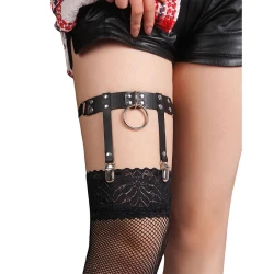 Jartieră Punk Reglabilă - Piele, Negru, Mărime Unică