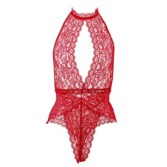 Body deschis din material elastic, roșu, L/XL