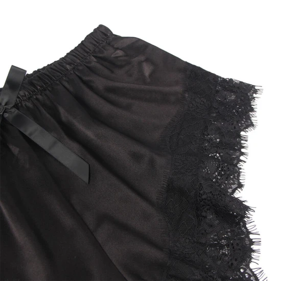 SUBBLIME - Cămașă de noapte casual din mătase cu pantaloni din dantelă, Negru, S/M