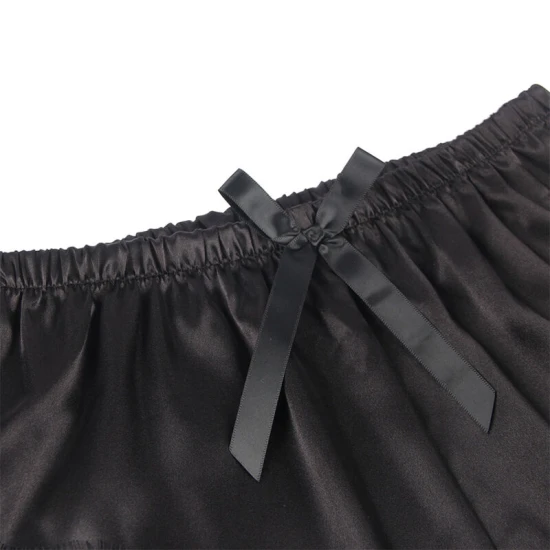 SUBBLIME - Cămașă de noapte casual din mătase cu pantaloni din dantelă, Negru, S/M