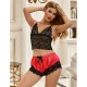 SUBBLIME - Cămașă de noapte tip casual din mătase + pantaloni din dantelă, Negru/Roșu, L/XL
