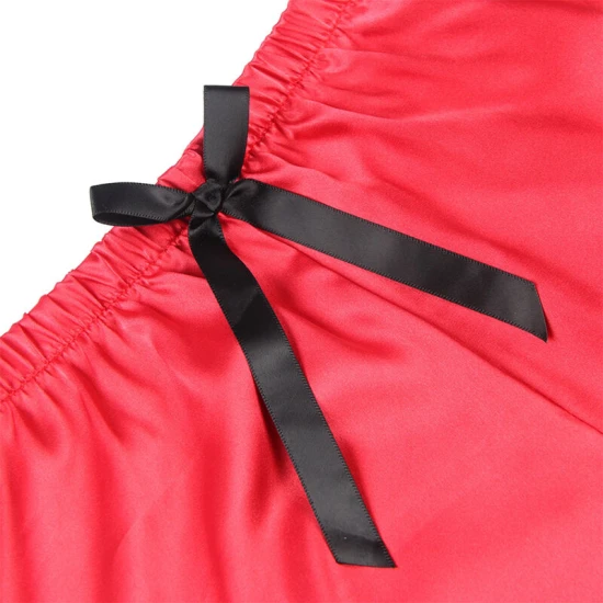 SUBBLIME - Cămașă de noapte tip casual din mătase + pantaloni din dantelă, Negru/Roșu, L/XL