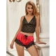 SUBBLIME - Cămașă de noapte tip casual din mătase + pantaloni din dantelă, Negru/Roșu, L/XL