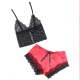 SUBBLIME - Cămașă de noapte tip casual din mătase + pantaloni din dantelă, Negru/Roșu, L/XL