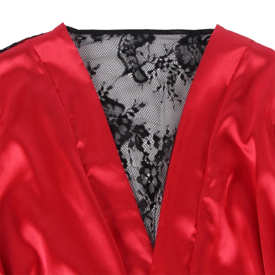 SUBBLIME - Top camisol din dantelă tip sheer pe spate + chiloți tanga, roșu/negru L/XL