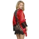 SUBBLIME - Top camisol din dantelă tip sheer pe spate + chiloți tanga, roșu/negru L/XL